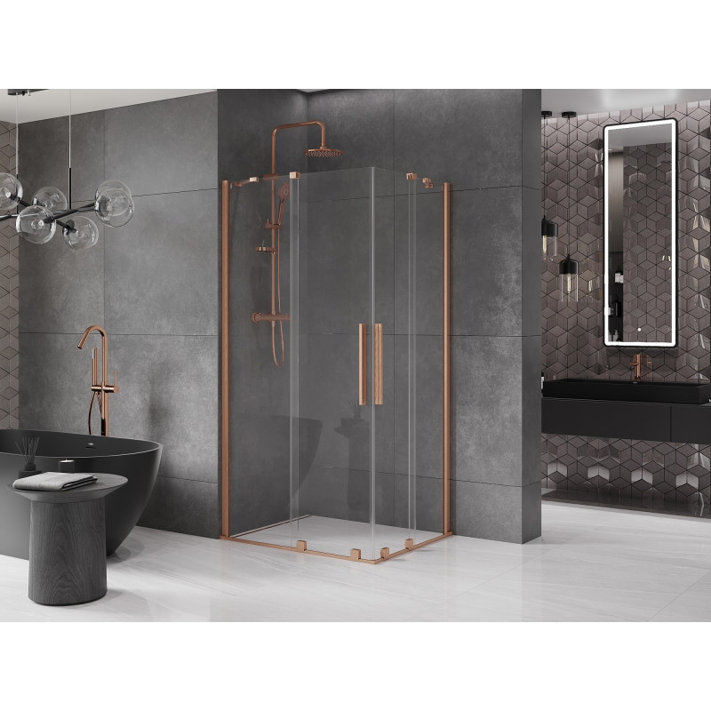 Mexen Velar Duo Schiebeduschkabine 90 x 80 cm, transparent, gebürstetes Kupfer - 871-090-080-02-65