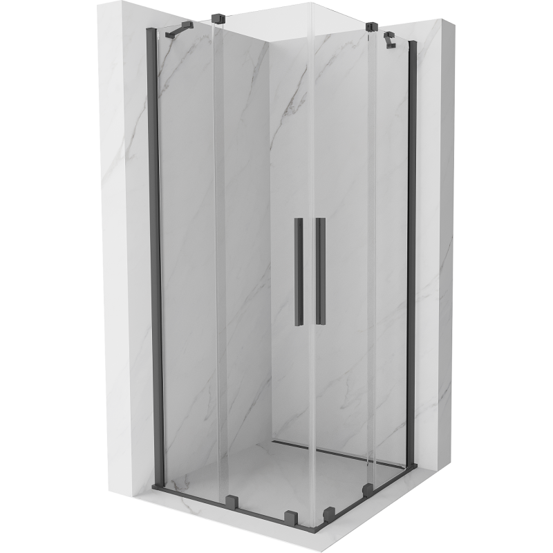 Mexen Velar Duo Duschkabine Schiebetür 80 x 80 cm, transparent, gebürstet gun gray - 871-080-080-02-66