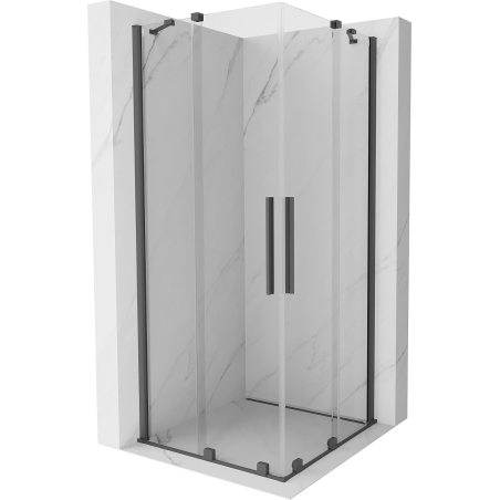 Mexen Velar Duo Duschkabine Schiebetür 80 x 80 cm, transparent, gebürstet gun gray - 871-080-080-02-66