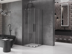 Mexen Velar Duo Schiebeduschkabine 100 x 100 cm, transparent, gebürstet gun gray - 871-100-100-02-66