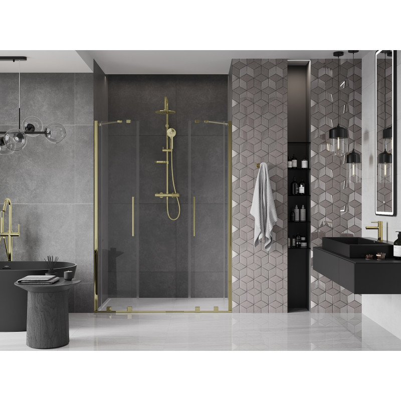 Mexen Velar Duo Schiebetür Dusche 140 cm, transparent, gold - 871-140-000-02-50