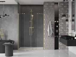 Mexen Velar Duo Schiebetür 140 cm, transparent, gebürstet gold - 871-140-000-02-55