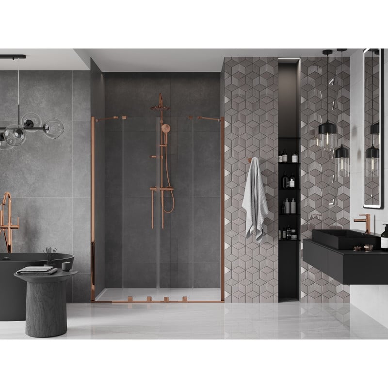Mexen Velar Duo Duschschiebetür 140 cm, transparent, Roségold - 871-140-000-02-60