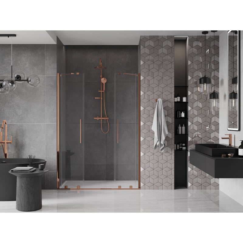 Mexen Velar Duo Duschschiebetüren 160 cm, transparent, Roségold - 871-160-000-02-60