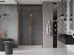 Mexen Velar Duo Schiebetür Dusche 140 cm, transparent, gebürstetes Kupfer - 871-140-000-02-65