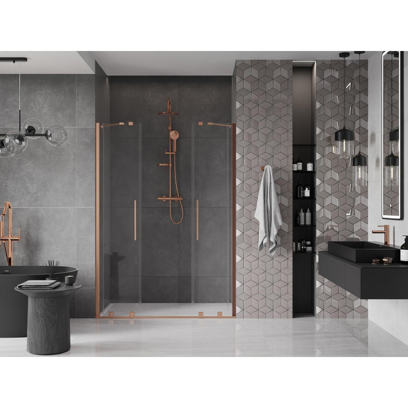 Mexen Velar Duo Duschschiebetüren 140 cm, transparent, gebürstetes Kupfer - 871-140-000-02-65