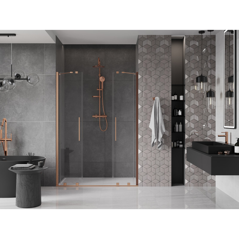 Mexen Velar Duo Schiebetür Dusche 140 cm, transparent, gebürstetes Kupfer - 871-140-000-02-65
