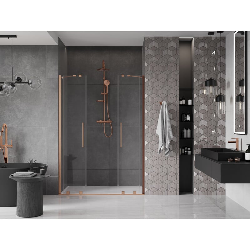 Mexen Velar Duo Schiebetür für Dusche 150 cm, transparent, gebürstetes Kupfer - 871-150-000-02-65