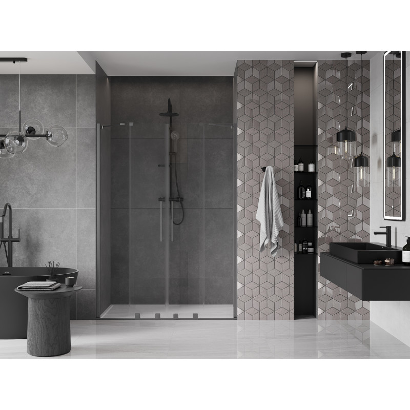Mexen Velar Duo Schiebetür Dusche 150 cm, transparent, gebürstetes Gun Gray - 871-150-000-02-66