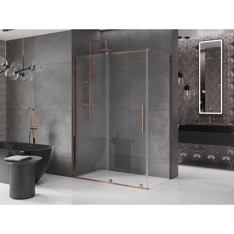 Mexen Velar Duschkabine schiebbar 160 x 80 cm, transparent, Roségold - 871-160-080-01-60