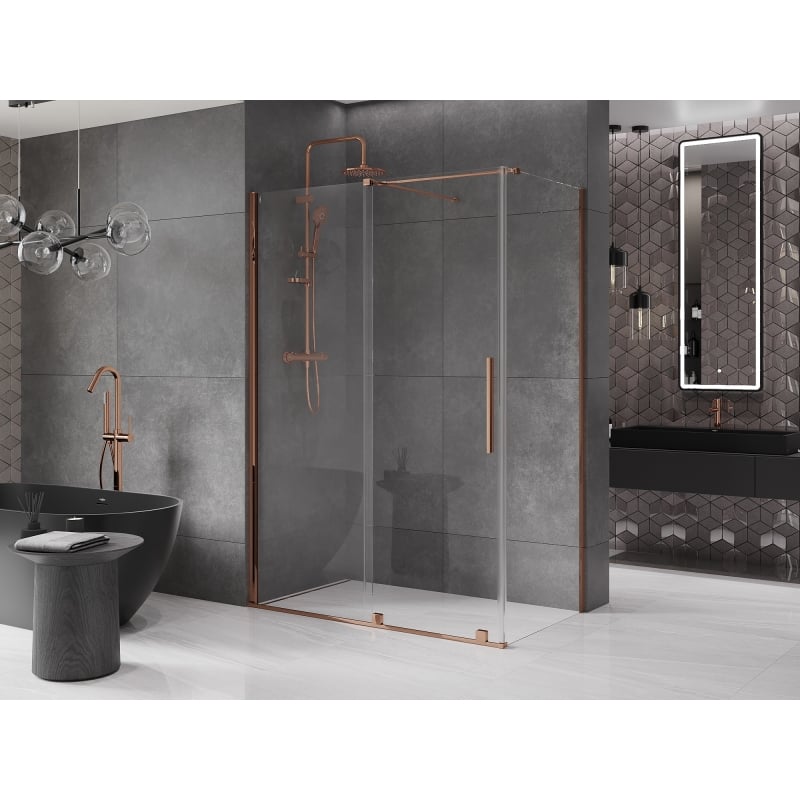 Mexen Velar verschiebbare Duschkabine 160 x 90 cm, transparent, Roségold - 871-160-090-01-60