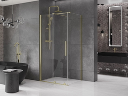 Mexen Velar Duschkabine, schiebbar 90 x 70 cm, transparent, gebürstetes Gold - 871-090-070-01-55