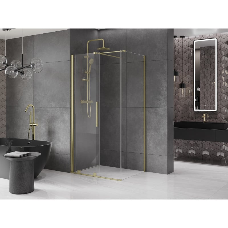 Mexen Velar Schiebeduschkabine 90 x 75 cm, transparent, gebürstetes Gold - 871-090-075-01-55