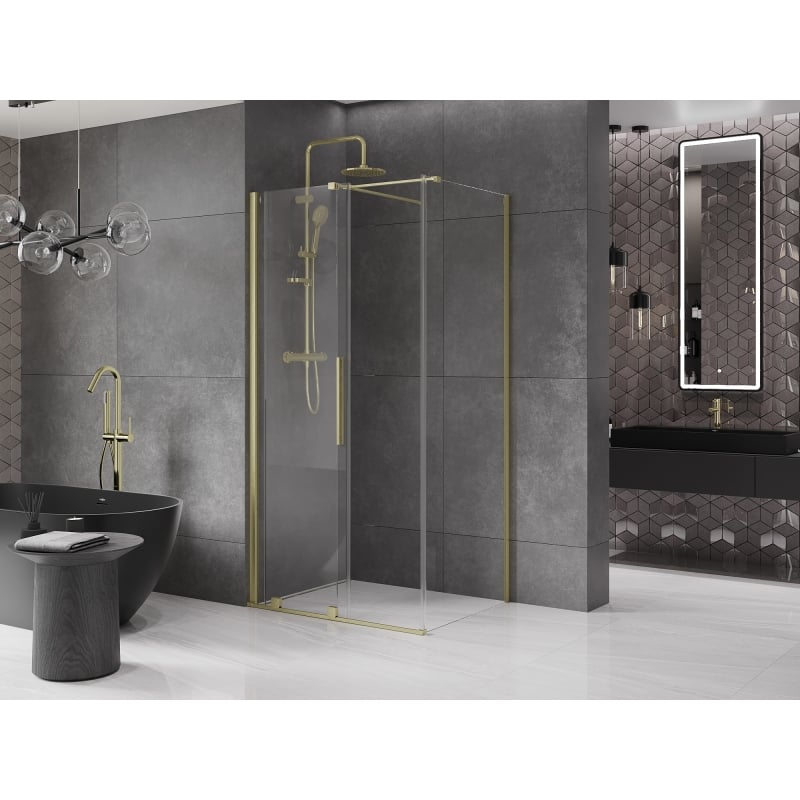 Mexen Velar Schiebeduschkabine 100 x 70 cm, transparent, gebürstet gold - 871-100-070-01-55