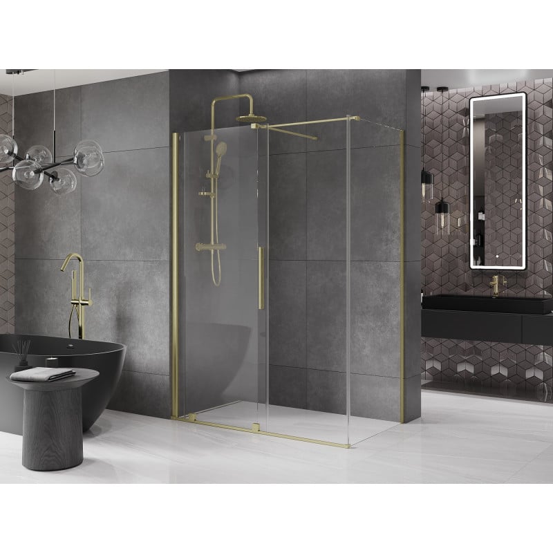 Mexen Velar verschiebbare Duschkabine 140 x 70 cm, transparent, gebürstetes Gold - 871-140-070-01-55