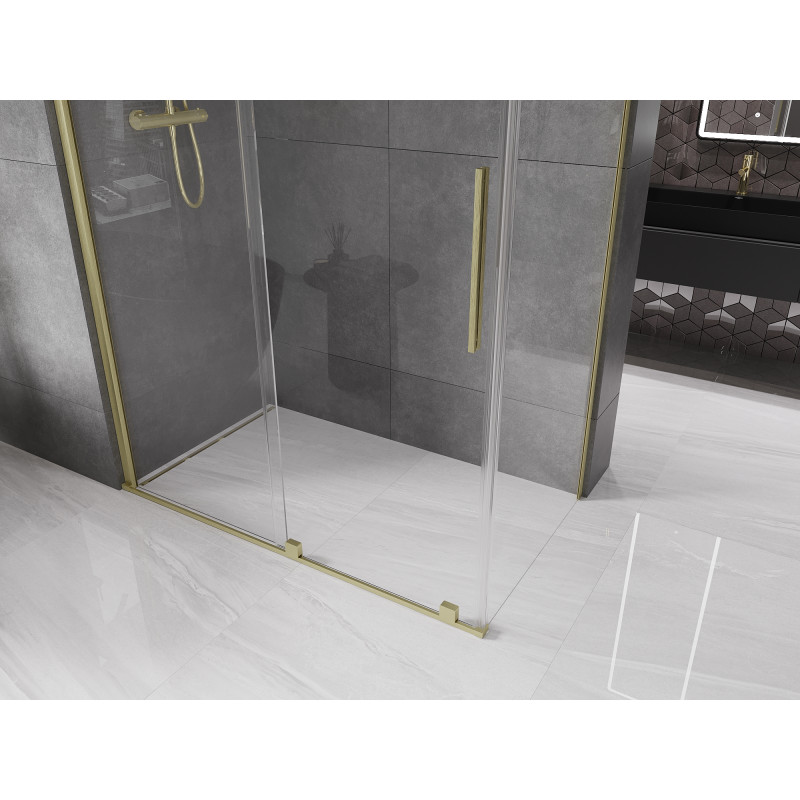 Mexen Velar Schiebetür-Duschkabine 140 x 80 cm, transparent, gebürstetes Gold - 871-140-080-01-55
