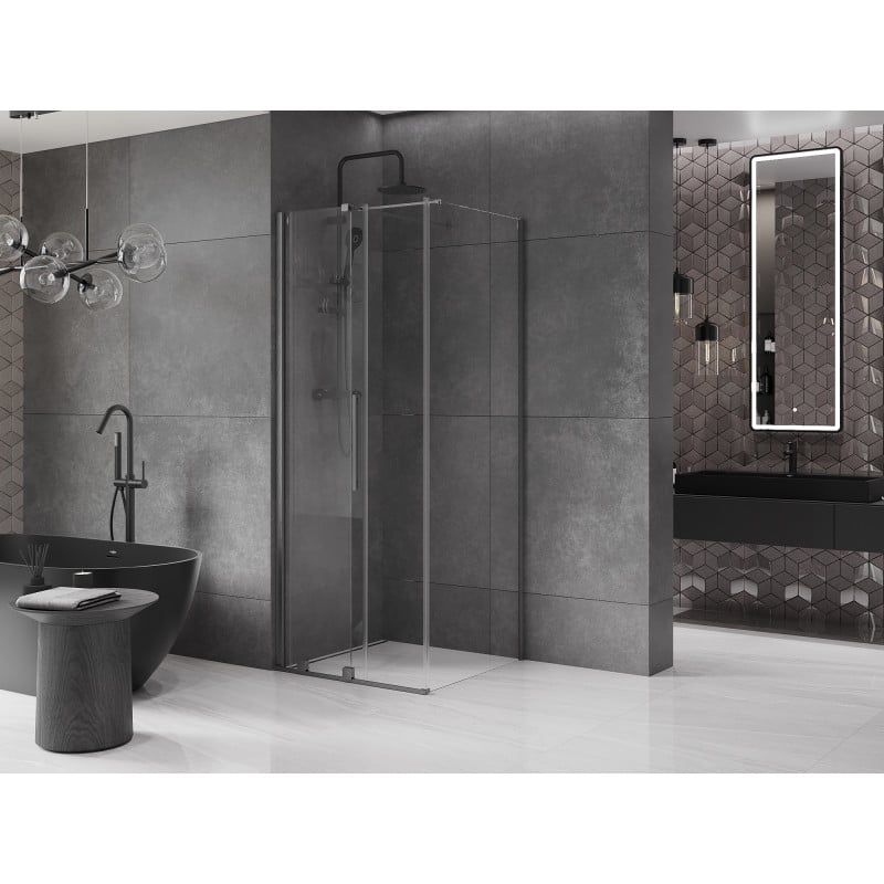 Mexen Velar Duschkabine Schiebetür 90 x 90 cm, transparent, gebürstetes Gun Gray - 871-090-090-01-66