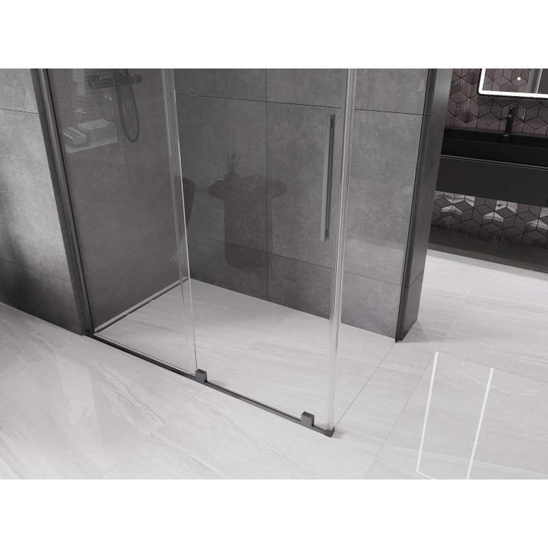 Mexen Velar Duschkabine Schiebetür 130 x 75 cm, transparent, gebürstetes Gun Gray - 871-130-075-01-66