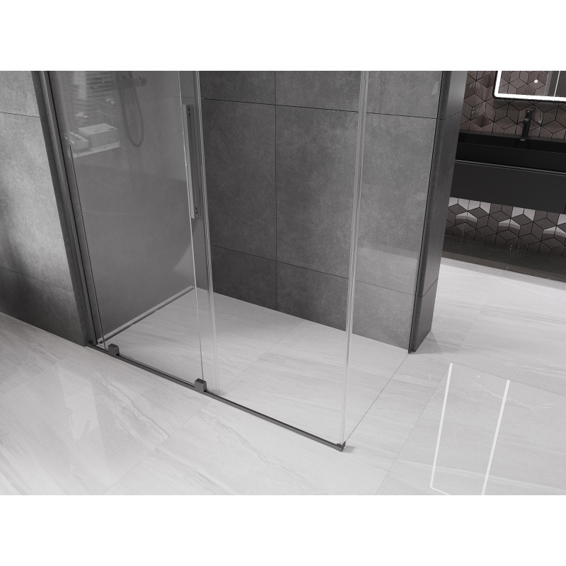 Mexen Velar Schiebetür-Duschkabine 160 x 90 cm, transparent, gebürstetes Gun Gray - 871-160-090-01-66