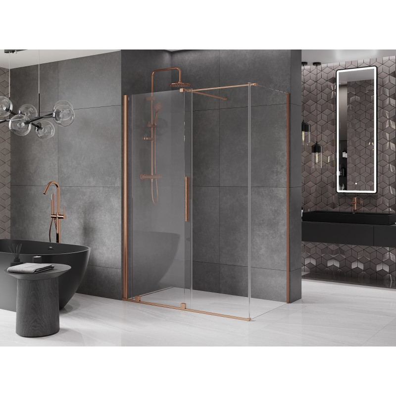 Mexen Velar Duschkabine, Schiebetür, 140 x 75 cm, transparent, gebürstetes Kupfer - 871-140-075-01-65