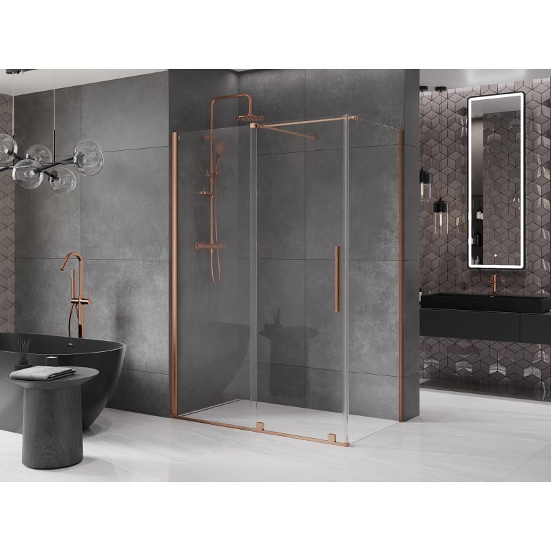 Mexen Velar Duschkabine Schiebetür 140 x 80 cm, transparent, gebürstetes Kupfer - 871-140-080-01-65