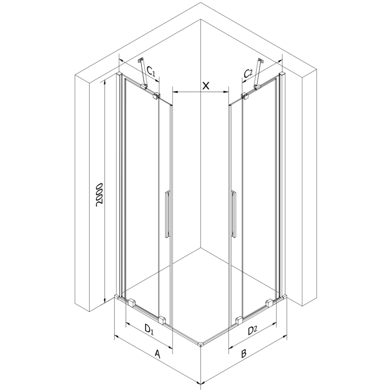 Mexen Velar Duo Schiebeduschkabine 100 x 100 cm, transparent, Roségold - 871-100-100-02-60