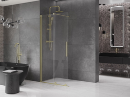 Mexen Velar Duschwand zum Schieben Walk-in 85 x 200 cm, transparent 8 mm, gebürstetes Gold - 871-085-000-03-55