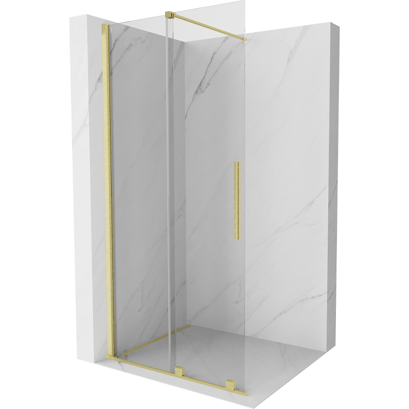 Mexen Velar Duschwand schiebbar Walk-in 90 x 200 cm, transparent 8 mm, gebürstetes Gold - 871-090-000-03-55