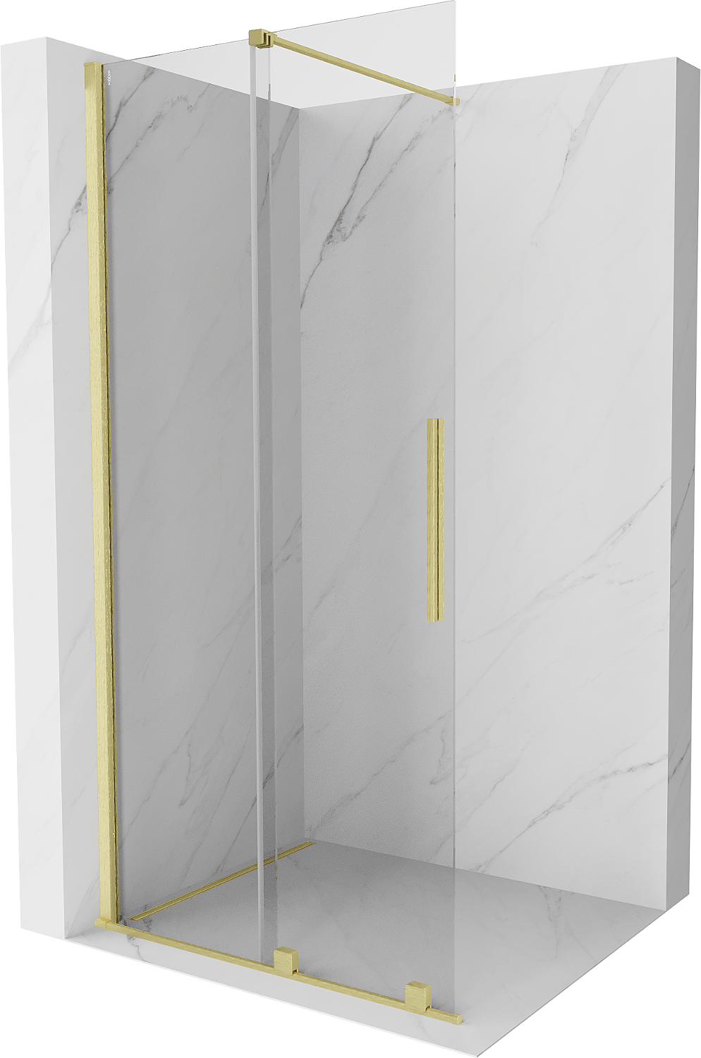 Mexen Velar Duschwand schiebbar Walk-in 90 x 200 cm, transparent 8 mm, gebürstetes Gold - 871-090-000-03-55