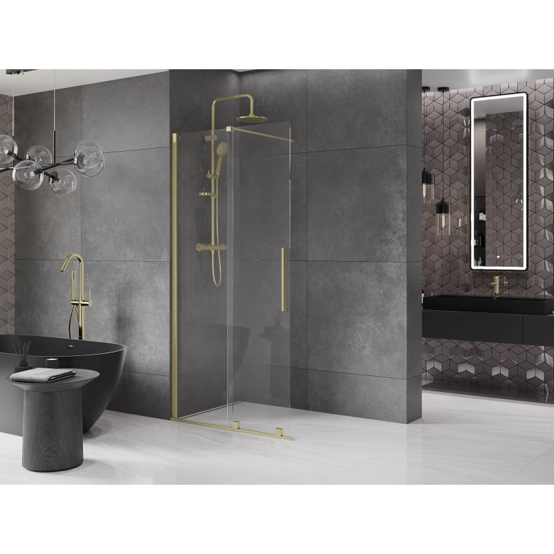 Mexen Velar Duschwand Schiebetür Walk-in 110 x 200 cm, transparent 8 mm, gold gebürstet - 871-110-000-03-55