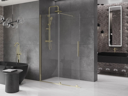 Mexen Velar verschiebbare Duschwand Walk-in 130 x 200 cm, transparent 8 mm, gold - 871-130-000-03-50