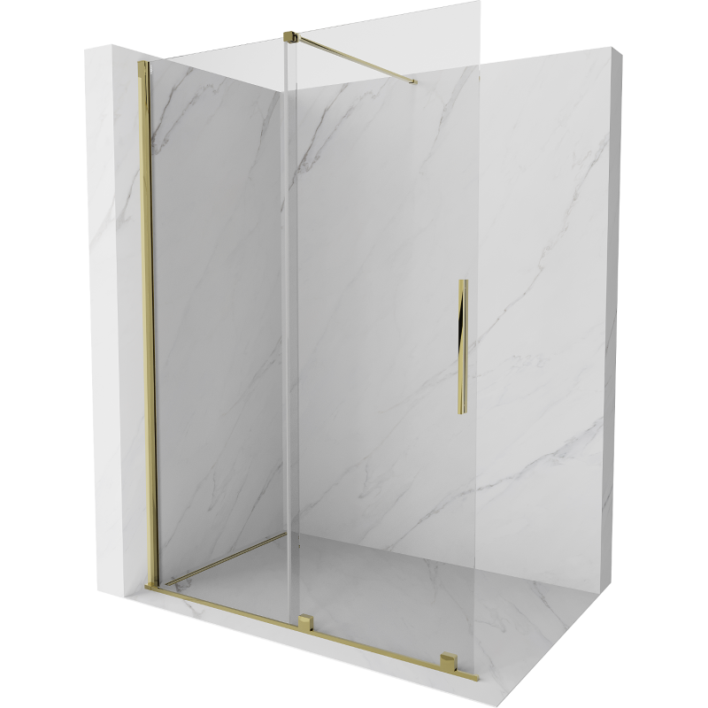 Mexen Velar Duschwand, verschiebbar, Walk-in 140 x 200 cm, transparent 8 mm, Gold - 871-140-000-03-50