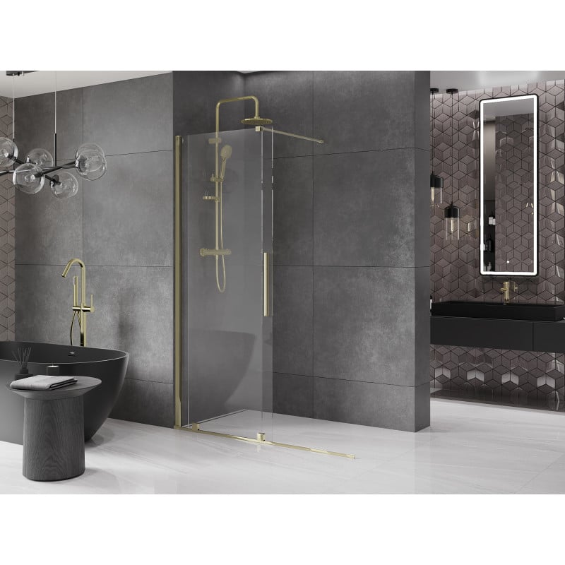 Mexen Velar Duschwand, verschiebbar, Walk-in 140 x 200 cm, transparent 8 mm, Gold - 871-140-000-03-50