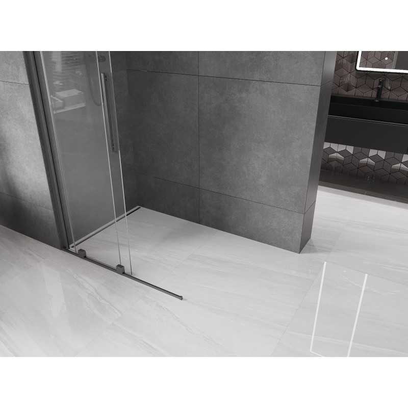 Mexen Velar Duschwand verschiebbar Walk-in 85 x 200 cm, transparent 8 mm, gebürstetes Waffengrau - 871-085-000-03-66