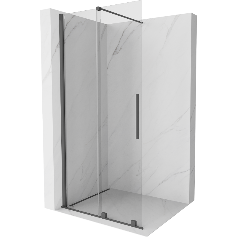 Mexen Velar Duschwand verschiebbar Walk-in 90 x 200 cm, transparent 8 mm, gebürstet gun gray - 871-090-000-03-66