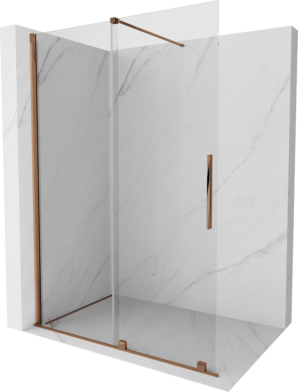 Mexen Velar Duschwand schwenkbar Walk-in 130 x 200 cm, transparent 8 mm, roségold - 871-130-000-03-60