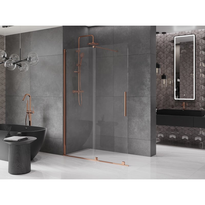 Mexen Velar Duschwand verschiebbar Walk-in 150 x 200 cm, transparent 8 mm, Roségold - 871-150-000-03-60