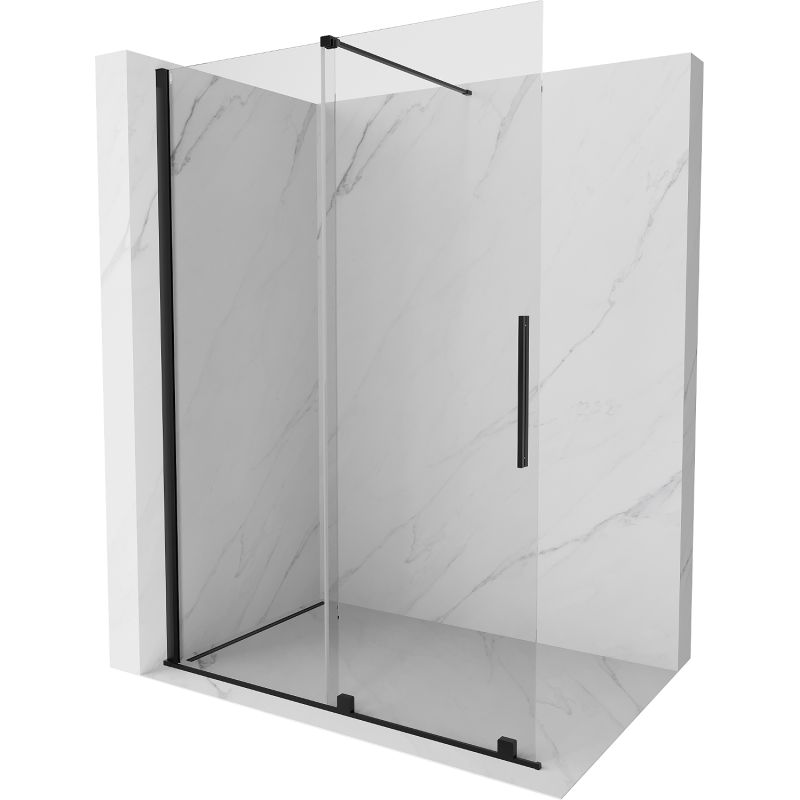 Mexen Velar Duschwand verschiebbar Walk-in 140 x 200 cm, transparent 8 mm, schwarz - 871-140-000-03-70