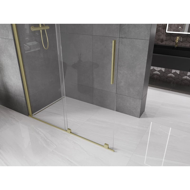 Mexen Velar Duschwand zum Schieben Walk-In 130 x 200 cm, transparent 8 mm, gold gebürstet - 871-130-000-03-55