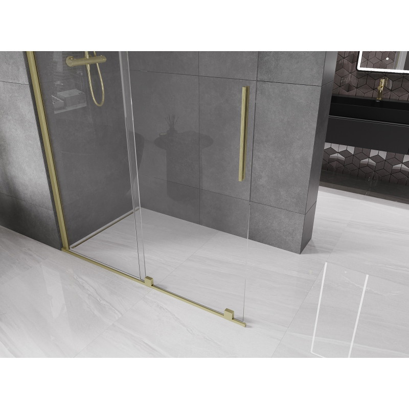 Mexen Velar Schiebeduschwand Walk-in 130 x 200 cm, transparent 8 mm, gold gebürstet - 871-130-000-03-55
