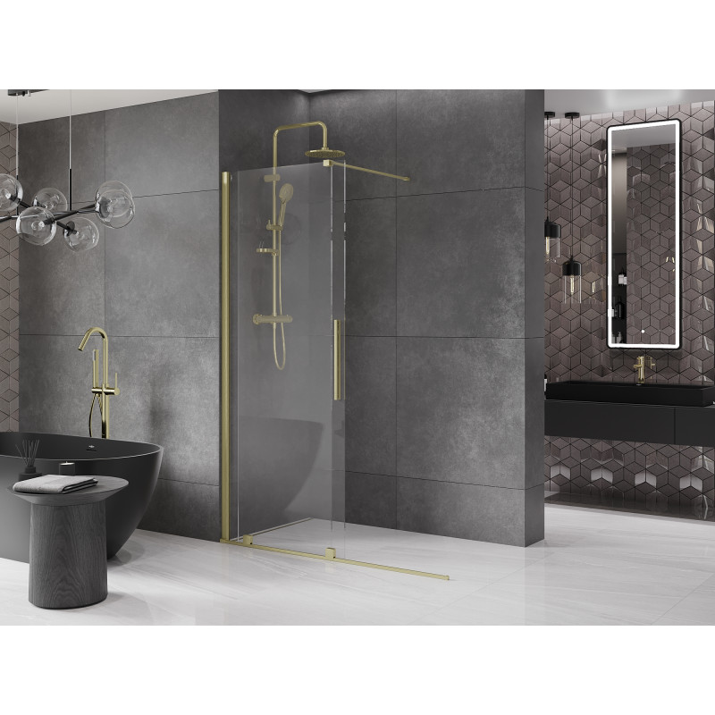 Mexen Velar Duschwand Schiebewand Walk-in 140 x 200 cm, transparent 8 mm, gold gebürstet - 871-140-000-03-55