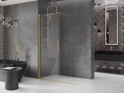 Mexen Velar Schiebetür-Duschwand Walk-in 140 x 200 cm, transparent 8 mm, gebürstetes Gold - 871-140-000-03-55