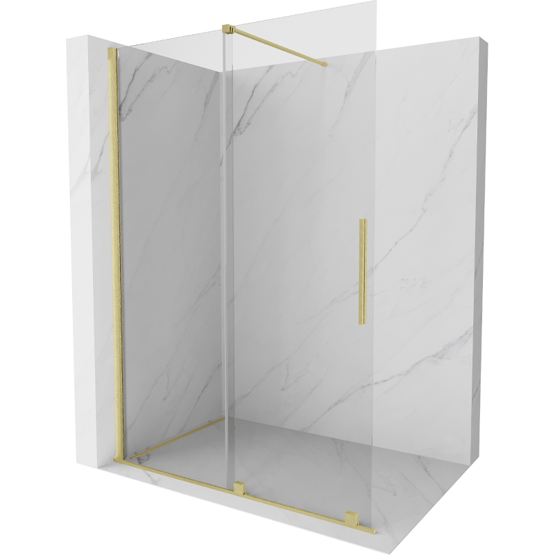 Mexen Velar Duschwand Schiebetür Walk-in 150 x 200 cm, transparent 8 mm, gebürstetes Gold - 871-150-000-03-55