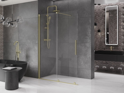 Mexen Velar Duschwand Schiebetür Walk-in 160 x 200 cm, transparent 8 mm, gold gebürstet - 871-160-000-03-55