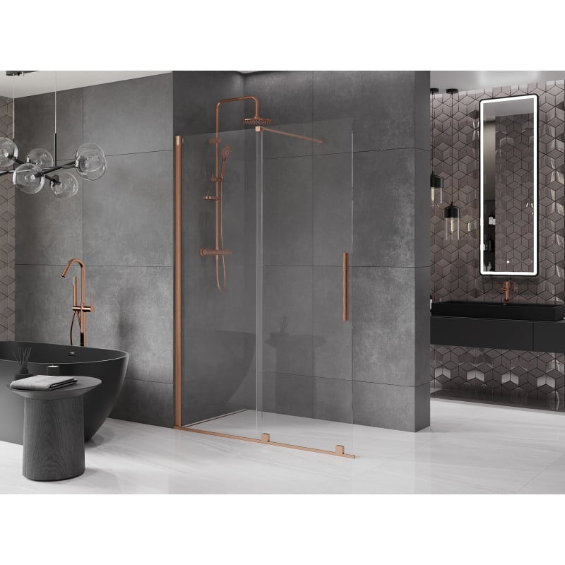 Mexen Velar Duschwand verschiebbar Walk-in 130 x 200 cm, transparent 8 mm, gebürstetes Kupfer - 871-130-000-03-65