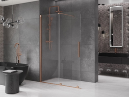 Mexen Velar Schiebetür-Duschwand Walk-in 130 x 200 cm, transparent 8 mm, gebürstetes Kupfer - 871-130-000-03-65
