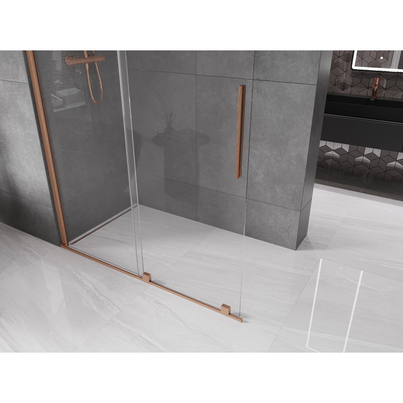 Mexen Velar Duschwand zum Verschieben Walk-in 140 x 200 cm, transparent 8 mm, gebürstetes Kupfer - 871-140-000-03-65