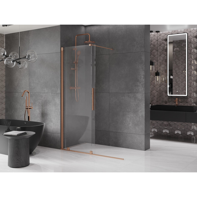 Mexen Velar Duschwand Schiebetür Walk-in 150 x 200 cm, transparent 8 mm, gebürstetes Kupfer - 871-150-000-03-65