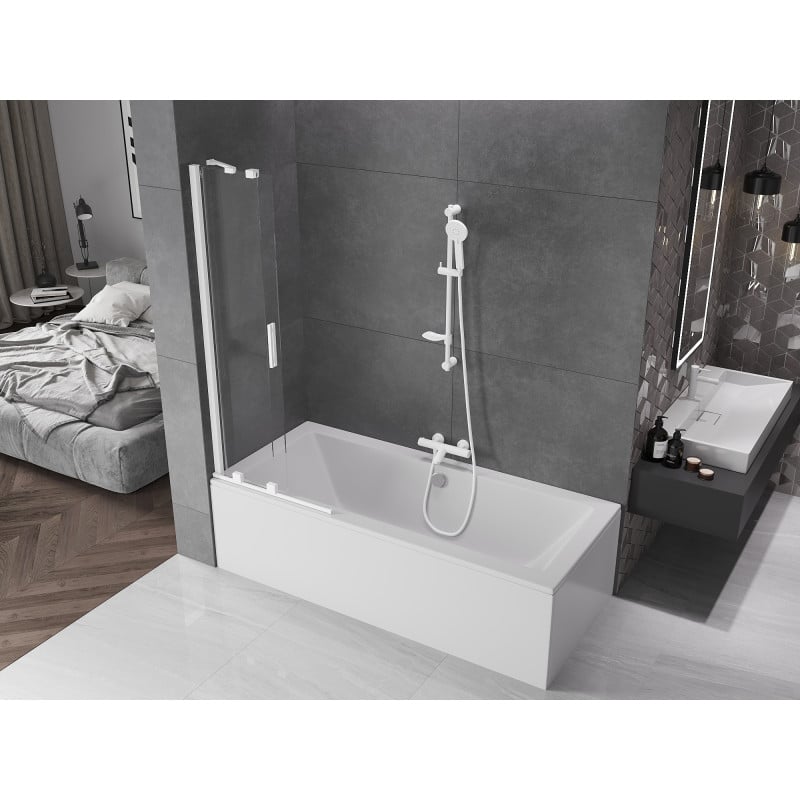 Mexen Velar Badewannenabdeckung 2-flügelig verschiebbar 70 x 150 cm, transparent, weiß - 896-070-000-01-20