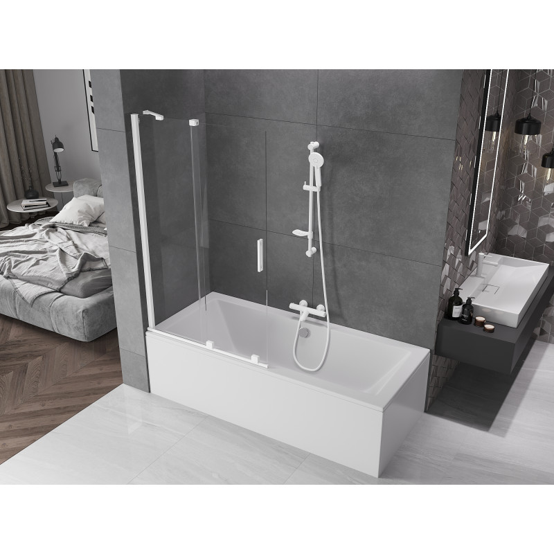 Mexen Velar 2-flügelige, verschiebbare Badewannenabtrennung 100 x 150 cm, transparent, weiß - 896-100-000-01-20